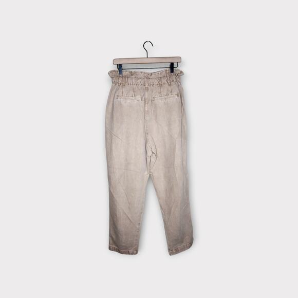 Free People Margate Tan Paper Bag Pleated Crop Pants Women's Small - Picture 6 of 7